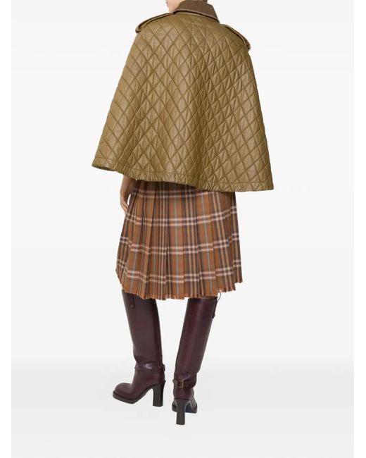 Burberry Green Quilted Shearling-Collar Cape