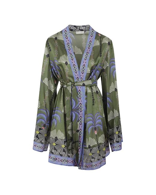 Anjuna Gray Carlotta Palm-Print Belted Kimono