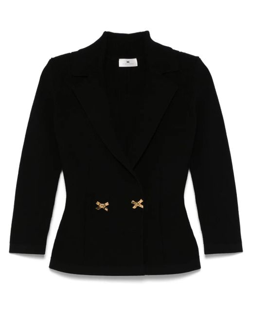 Elisabetta Franchi Black Gestricktes Sakko mit Schmucksteinen