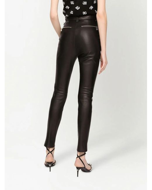 Dolce & Gabbana Black Zip-Detail Faux-Leather Trousers