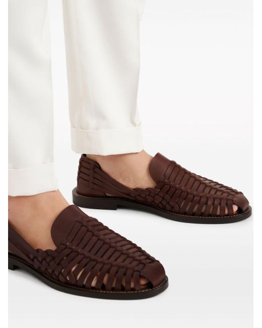 Brunello Cucinelli Brown Woven Leather Sandals for men