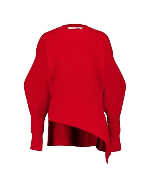 Givenchy Red Asymmetric-Hem Ribbed-Knit Sweater