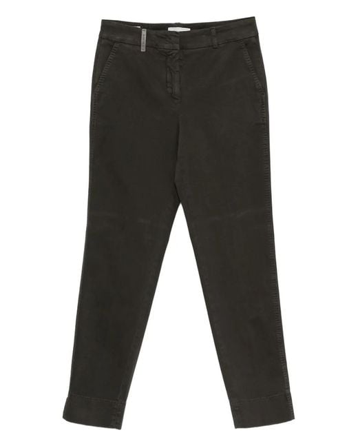 Peserico Black Logo-Detail Cotton Trousers