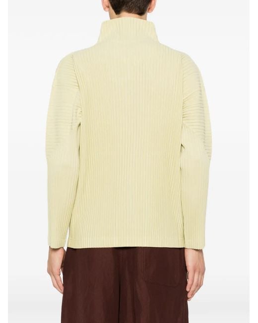 Homme Plissé Issey Miyake Yellow Pleated-Design Zip-Up Cardigan for men