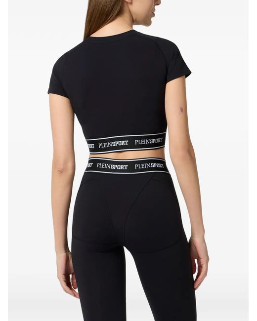 Philipp Plein Black T-Shirt Crop À Lettrage Raglan