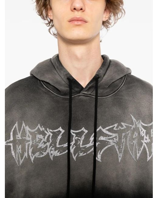 HELLSTAR Black Graphic Hooded Sweatshirt for men