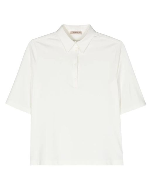 Blanca Vita White Half-Button Polo Shirt