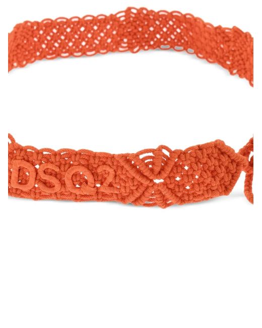 DSquared² Red Macramé Tassel Belt