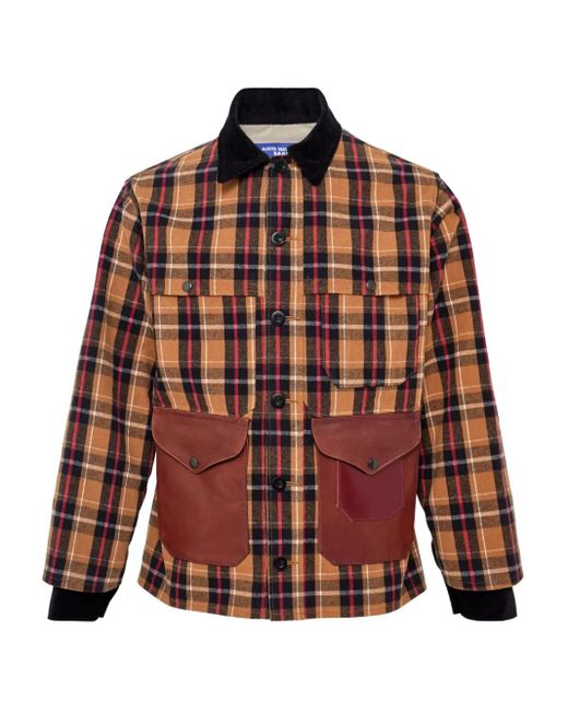 Junya Watanabe Brown Check-Pattern Cotton Shirt Jacket for men