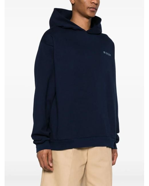 Marni Blue Logo-Print Cotton Hoodie for men