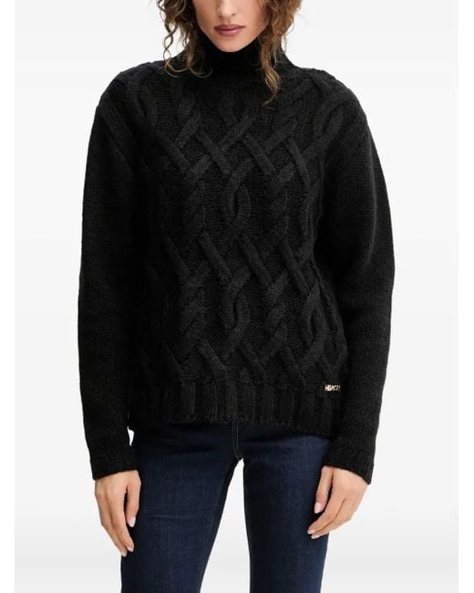 Silvian Heach Black Cable-Knit Roll-Neck Sweater