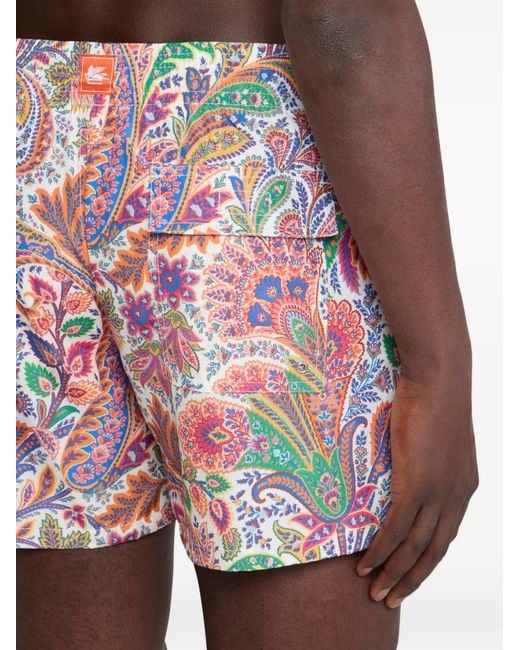 Etro Red Floral-Paisley Swim Shorts for men