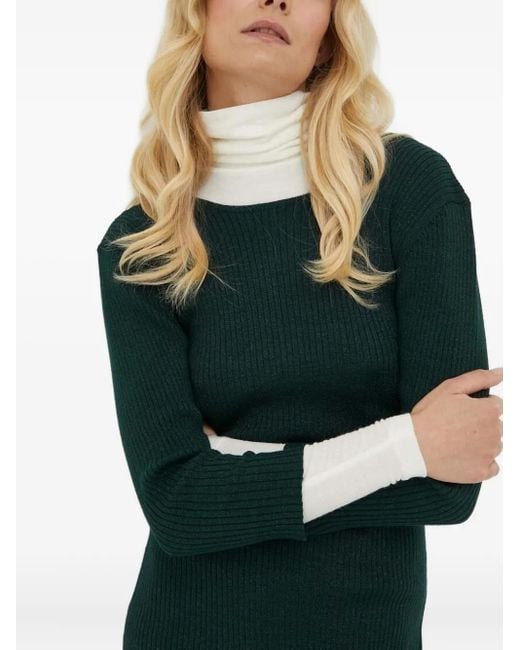 Bruuns Bazaar Green Ribbed Side-Split Midi Dress