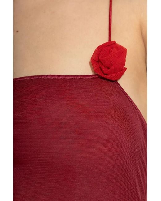 Oseree Red Lumière Rose Appliquè Swimsuit