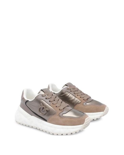 Pinko Gray Metallic-Panel Chunky-Sole Sneakers