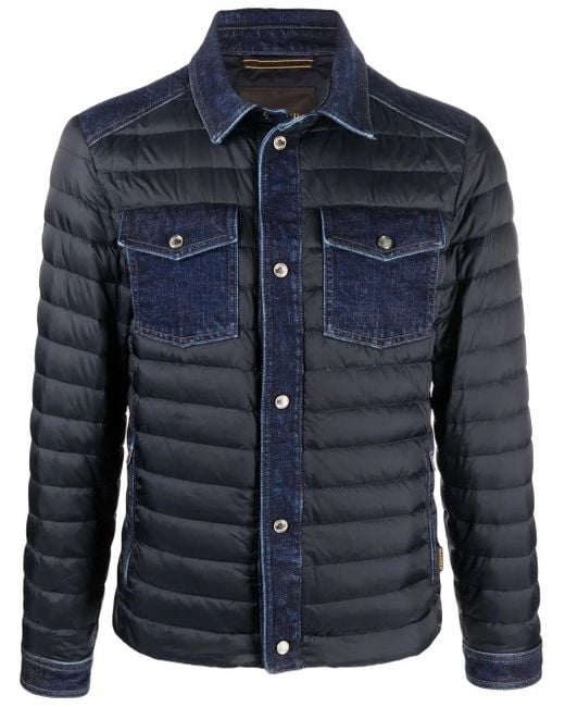 Moorer Blue Denim-Detail Padded Jacket for men