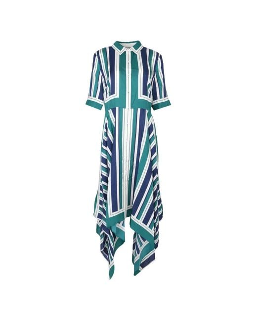 Jonathan Simkhai Blue Abrielle Striped Handkerchief-Hem Midi Dress