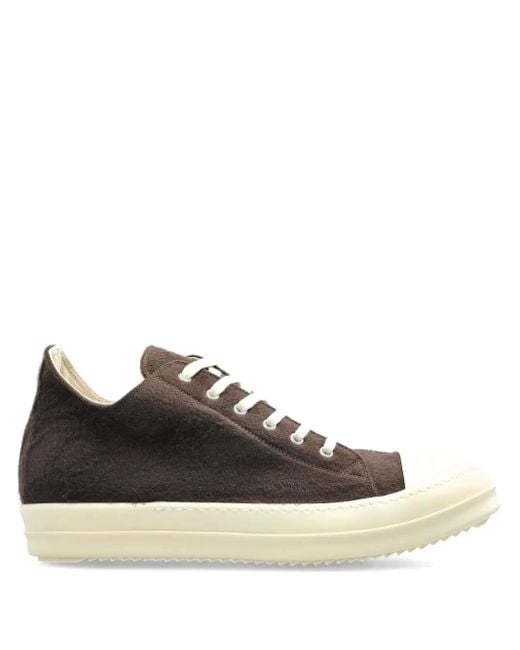 Rick Owens Black Furry Low-Top Sneakers for men