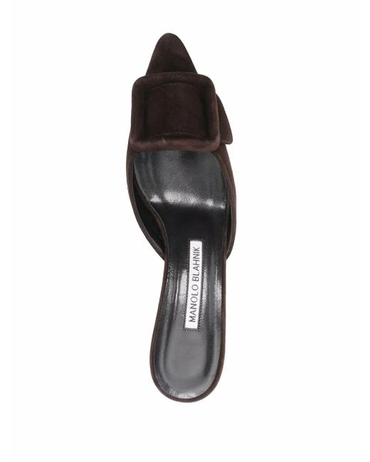 Manolo Blahnik Black 65Mm Buckle-Detail Suede Mules