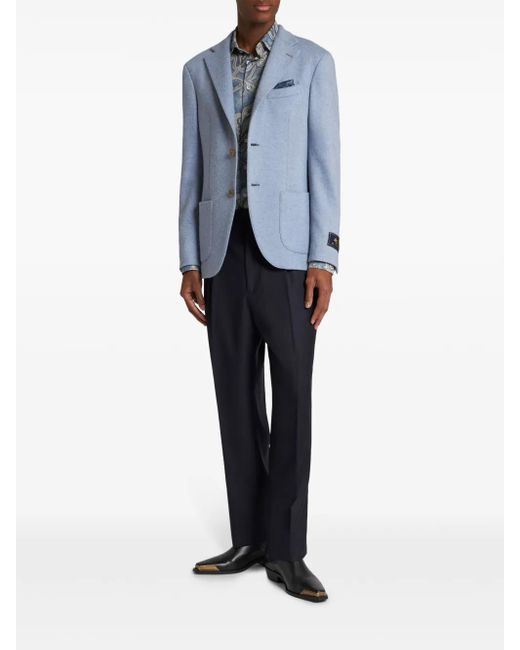 Etro Blue Single-Breasted Blazer for men