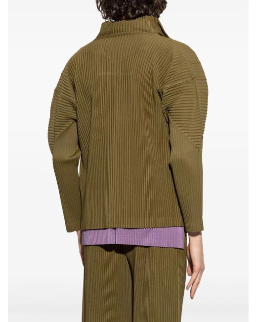 Homme Plissé Issey Miyake Green Zip-Up Jacket With Ribbed Texture for men