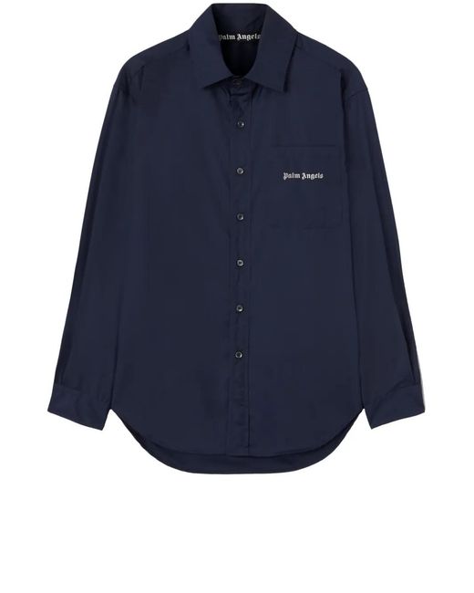 Palm Angels Blue Logo Embroidery Shirt for men