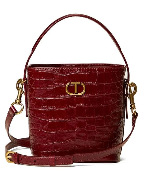 Twinset Red Crocodile-Effect Bucket Bag