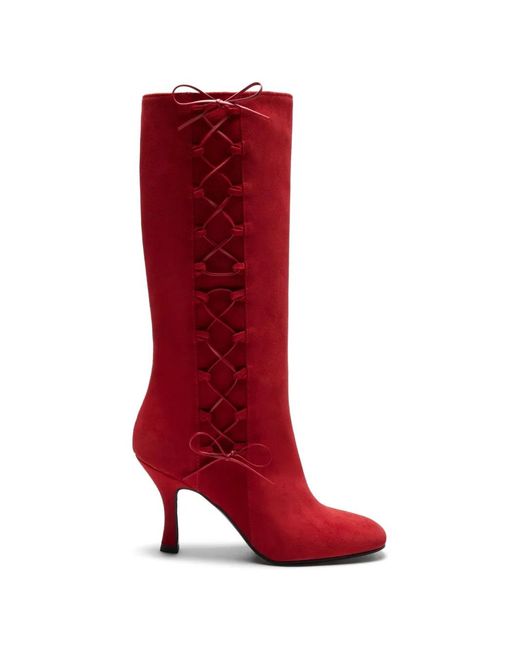 LILI CURIA Red Jacqueline Pull On Lace Up Boots