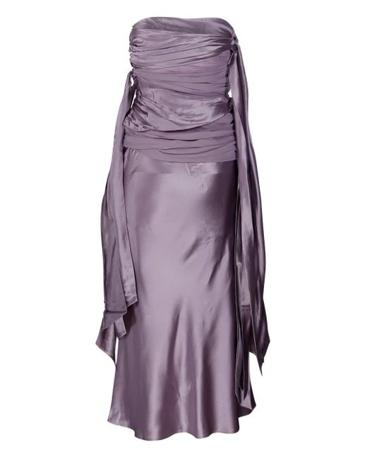 Christopher Esber Purple Draped-Waist Silk Midi Dress