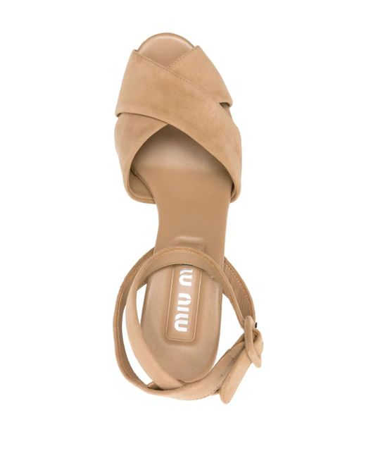 Miu Miu Natural Crossover Suede Platform Sandals