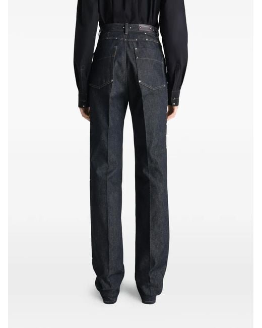 Lemaire Blue High-Waisted Straight Pants With Studs
