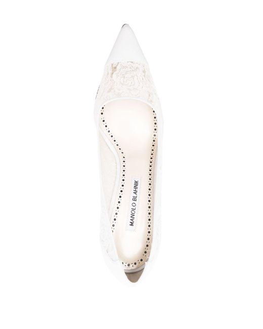 Manolo Blahnik White Sololaria 90Mm Floral-Lace Pumps