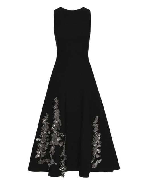 Oscar de la Renta Black Foxglove Sequin-Embellished Dress