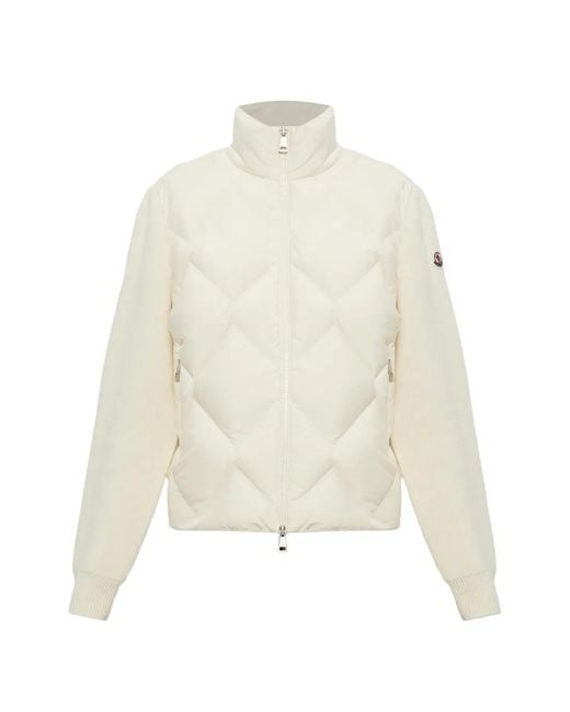 Moncler White Quilted Wool-Cashmere Puffer Sweater With Goose Down, Zip Pocket