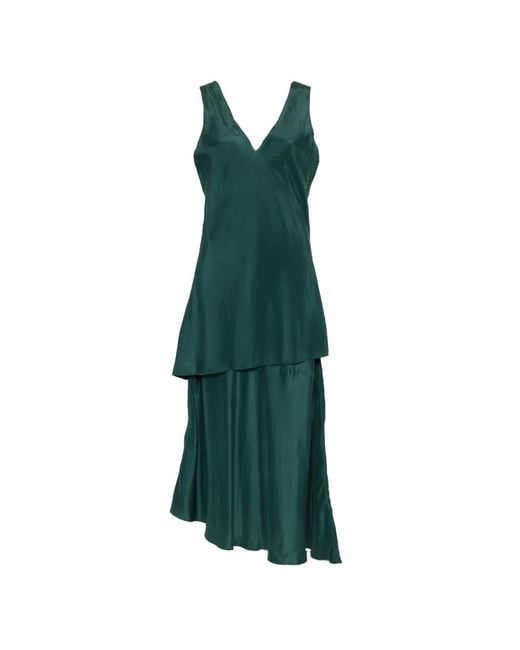 Barena Green V-Neck Layered Dress