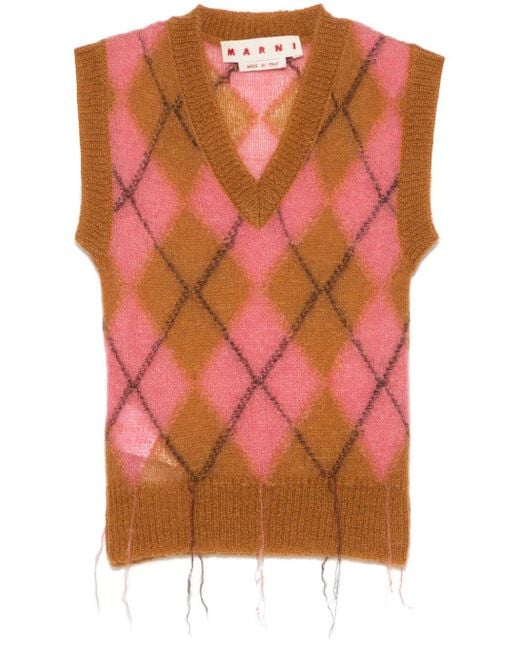 Marni Pink Argyle Floating-Threads Vest