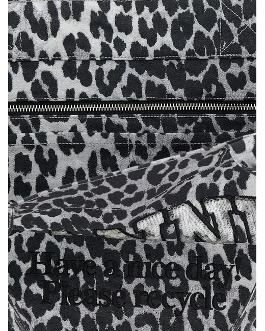 Ganni Black Leopard Sequin Medium Tote