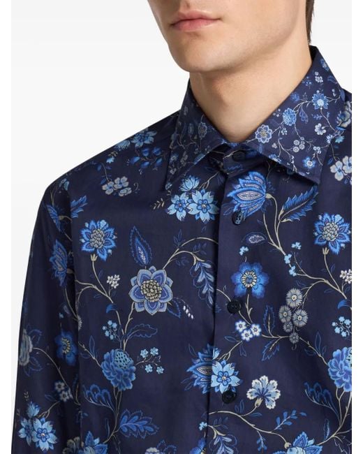 Etro Overhemd Met Bloemenprint in het Blue voor heren