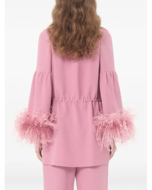 Valentino Garavani Pink Cady Couture Feather-Trim Blouse