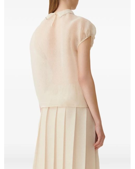 Fabiana Filippi Natural Contrast-Trimmed Lace-Collar Top