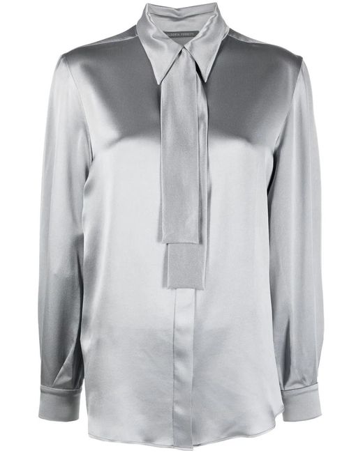 Alberta Ferretti Gray Scarf-Detail Silk Shirt