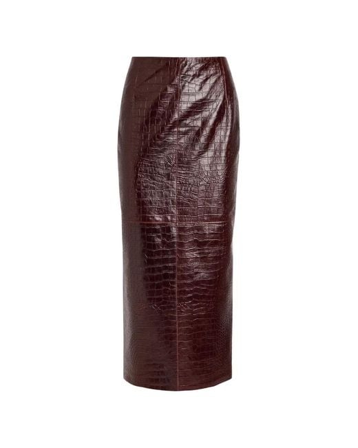 Nour Hammour Purple Elyse Crocodile-Effect Midi Skirt