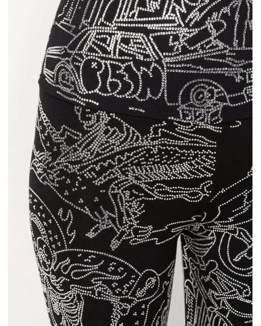 Philipp Plein Black Tattoo-Print Embellished Leggings