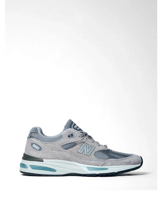 New Balance White 991V2 Logo-Patch Sneakers