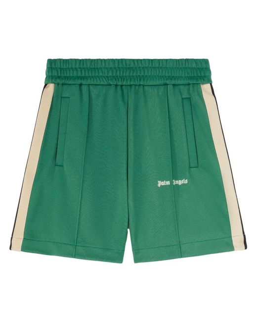 Palm Angels Green Logo Treck Shorts for men