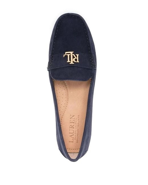 Ralph Lauren Blue Logo-Lettering Leather Loafers