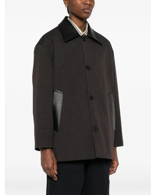 Studio Nicholson Black Leather-Collar Coat for men