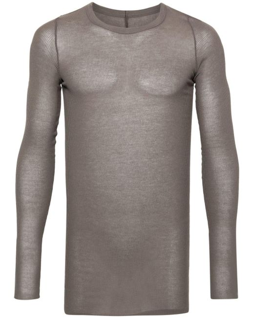 Rick Owens Gray Long-sleeve Fine-ribbed T-shirt for men