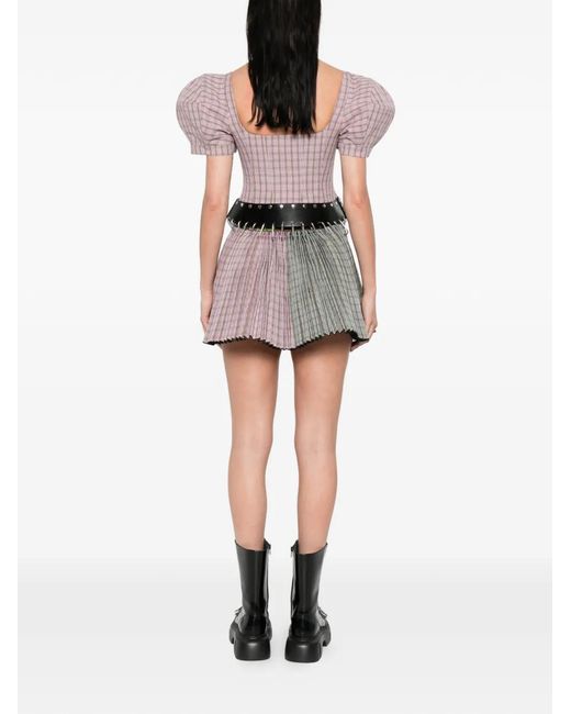 Chopova Lowena Pink Carly Tartan Belted Mini Dress