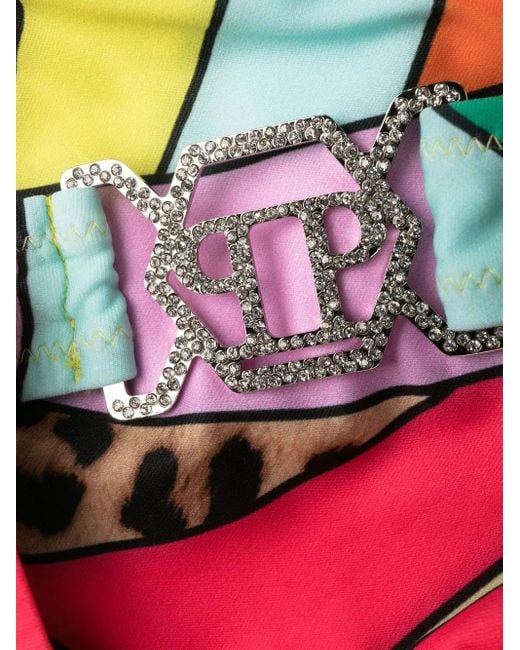 Philipp Plein Green Patchwork-Print Monokini